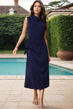 Load image into Gallery viewer, Twisted Slit Cowl Neck Sleeveless Midi Dress