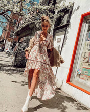 Load image into Gallery viewer, Boho Beige Floral Print High Low Dress