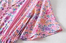 Load image into Gallery viewer, Pink Floral Print Cotton Short Sleeve Flowy Midi Dress