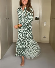 Load image into Gallery viewer, Collar Long Sleeves Print Button Down Midi Dress