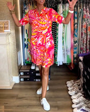 Load image into Gallery viewer, Pink Print Short Sleeve Mini Dress