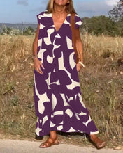 Load image into Gallery viewer, White and Black Print Loose Maxi Dress