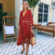 Load image into Gallery viewer, Boho Floral Wrap Midi Dress