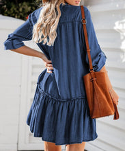 Load image into Gallery viewer, Denim Buttoned Shirt Dress with Pockets