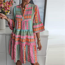 Load image into Gallery viewer, Boho Geometric Print Bell Sleeves Mini Tunic Dress