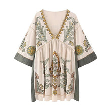 Load image into Gallery viewer, Green Embroidered Loose Mini Tunic Dress