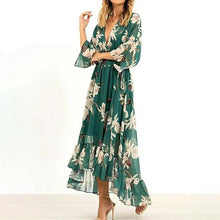 Load image into Gallery viewer, Floral Ruffled Chiffon High Low Midi Dress