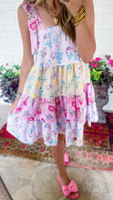 Load image into Gallery viewer, Colorblock Multi Floral Print Straps Mini Dress