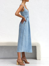 Load image into Gallery viewer, Sweetheart Neck Wide Strap Denim Midi Dress