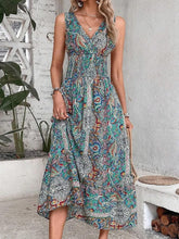 Load image into Gallery viewer, Paisley Print V-neck Smoocked Maxi Dress