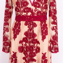 Load image into Gallery viewer, Embroidery Lace Sheer Long Sleeve Deep V Neck Boho Bohemian Beach Dress Gown