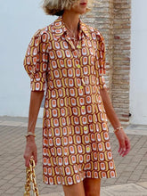 Load image into Gallery viewer, Geometric Print Retro Puffy Sleeve Mini Dress