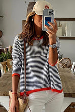 Load image into Gallery viewer, Contrast Trimmed Striped Drop Shoulder Sweater