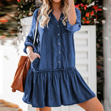 Load image into Gallery viewer, Denim Buttoned Shirt Dress with Pockets
