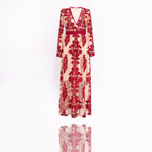 Load image into Gallery viewer, Embroidery Lace Sheer Long Sleeve Deep V Neck Boho Bohemian Beach Dress Gown