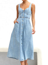 Load image into Gallery viewer, Sweetheart Neck Wide Strap Denim Midi Dress