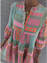 Load image into Gallery viewer, Boho Geometric Print Bell Sleeves Mini Tunic Dress
