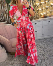 Load image into Gallery viewer, Floral Short Sleeves Maxi Dress