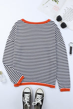 Load image into Gallery viewer, Contrast Trimmed Striped Drop Shoulder Sweater