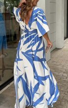 Load image into Gallery viewer, Printed V-Neck Split Side Maxi Dress