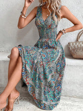 Load image into Gallery viewer, Paisley Print V-neck Smoocked Maxi Dress