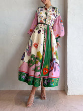 Load image into Gallery viewer, Retro Long Sleeve Loose Midi Dress