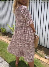 Load image into Gallery viewer, Round Neck Dots Print Tiered Midi Dress
