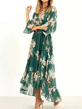 Load image into Gallery viewer, Floral Ruffled Chiffon High Low Midi Dress