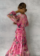 Load image into Gallery viewer, Pink Printed Long Sleeve Maxi Chiffon Dress