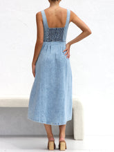 Load image into Gallery viewer, Sweetheart Neck Wide Strap Denim Midi Dress
