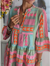 Load image into Gallery viewer, Boho Geometric Print Bell Sleeves Mini Tunic Dress