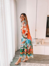 Load image into Gallery viewer, Boldness and Art Unique Print Balloon Sleeve Patchwork Shirt Midi Dress