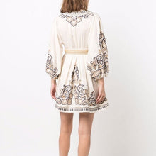 Load image into Gallery viewer, Beige Print V-neck Long Sleeve Mini Dress