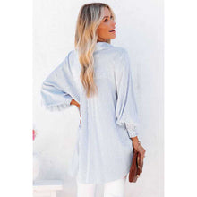 Load image into Gallery viewer, Blue Smocked Cuffed Striped Boyfriend Shirt With Pocket