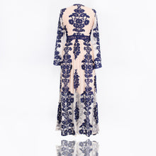 Load image into Gallery viewer, Embroidery Lace Sheer Long Sleeve Deep V Neck Boho Bohemian Beach Dress Gown