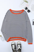 Load image into Gallery viewer, Contrast Trimmed Striped Drop Shoulder Sweater