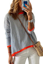 Load image into Gallery viewer, Contrast Trimmed Striped Drop Shoulder Sweater