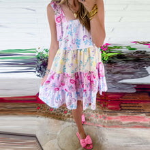 Load image into Gallery viewer, Colorblock Multi Floral Print Straps Mini Dress