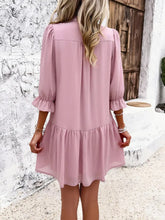 Load image into Gallery viewer, Ruched Notched Flounce Long Sleeve Mini Dress