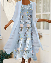 Load image into Gallery viewer, Blue Floral Midi Two Piece Dress