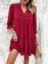Load image into Gallery viewer, Ruched Notched Flounce Long Sleeve Mini Dress