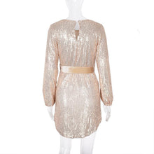 Load image into Gallery viewer, Gold Sequins Long Sleeve Mini Dress