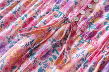 Load image into Gallery viewer, Pink Floral Print Cotton Short Sleeve Flowy Midi Dress