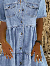 Load image into Gallery viewer, Blue Buttons Down Tiered Denim Mini Dress