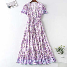 Load image into Gallery viewer, Boho Floral Print Short Sleeves Midi Dress