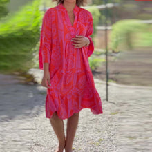 Load image into Gallery viewer, Pink Floral Print Tiered Loose Mini Dress