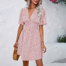Load image into Gallery viewer, Printed V-Neck Half Sleeve Mini Dress