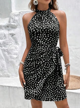 Load image into Gallery viewer, Sleeveless Polka Dot Tie-waist Ruffle Mini Dress