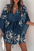 Load image into Gallery viewer, Casual Print V Neck Drawstring Waist Mini Dress