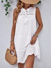 Load image into Gallery viewer, White Sleeveless Hollow Out Mini Dress